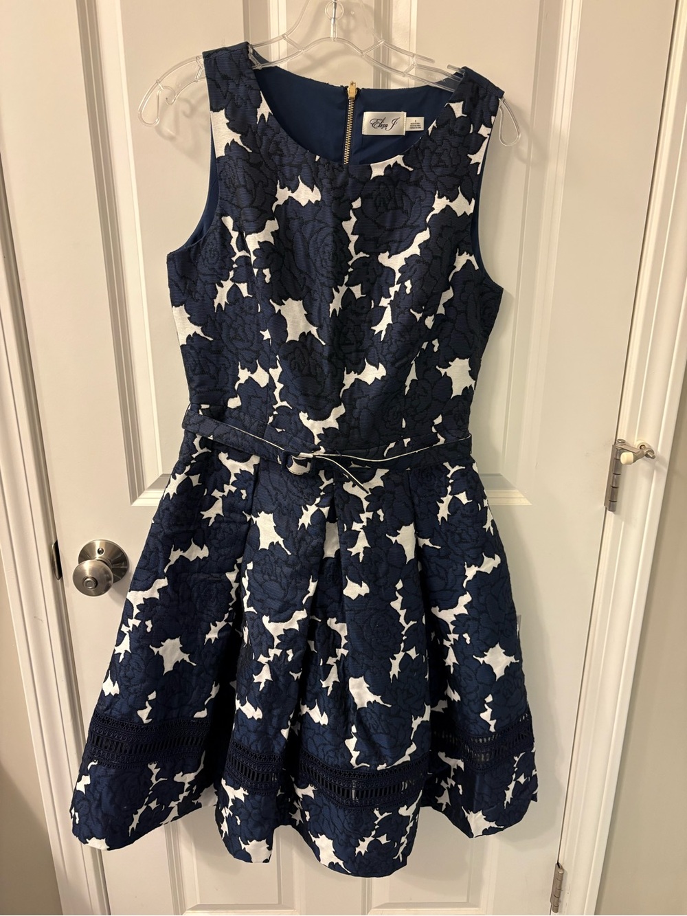 Eliza J Navy & White Floral Fit-and-Flare Girls Dress